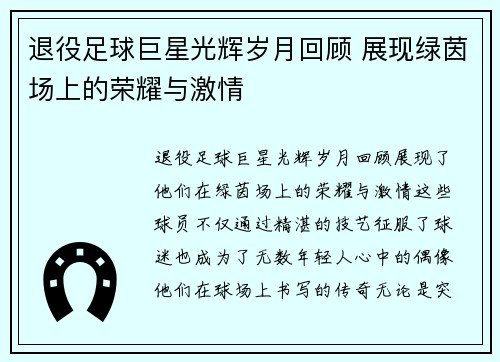 退役足球巨星光辉岁月回顾 展现绿茵场上的荣耀与激情